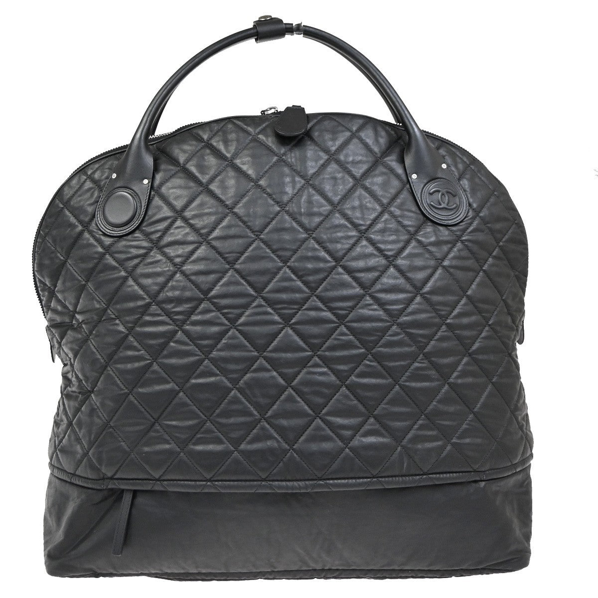 Chanel Horizontal Sport Weekender Bag Quilted Coated Canvas Black Nylon Travel Bag Bag