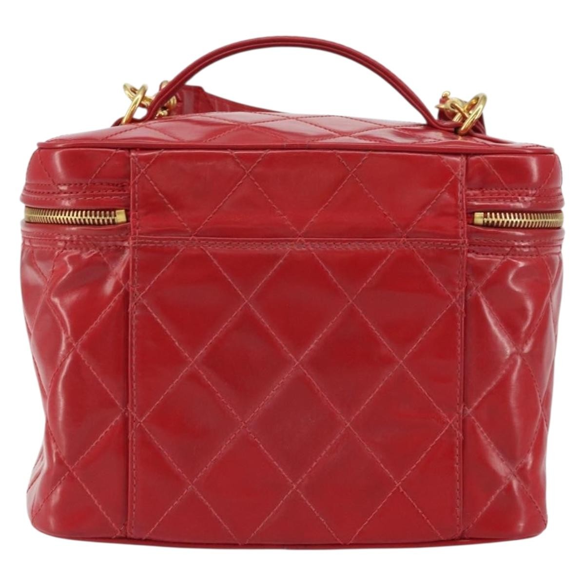 Chanel Vintage Vanity Case Patent Red Patent_Leather Handbag