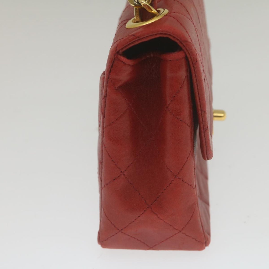 Chanel Vintage Square Chain Handle Flap Bag Quilted Lambskin Red Leather Handbag