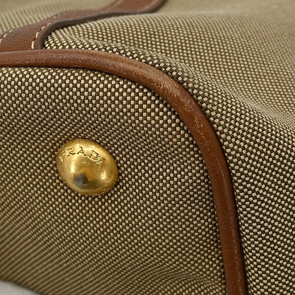 Prada Logo Convertible Tote Canvas With Leather Beige Canvas Tote Bag Bag