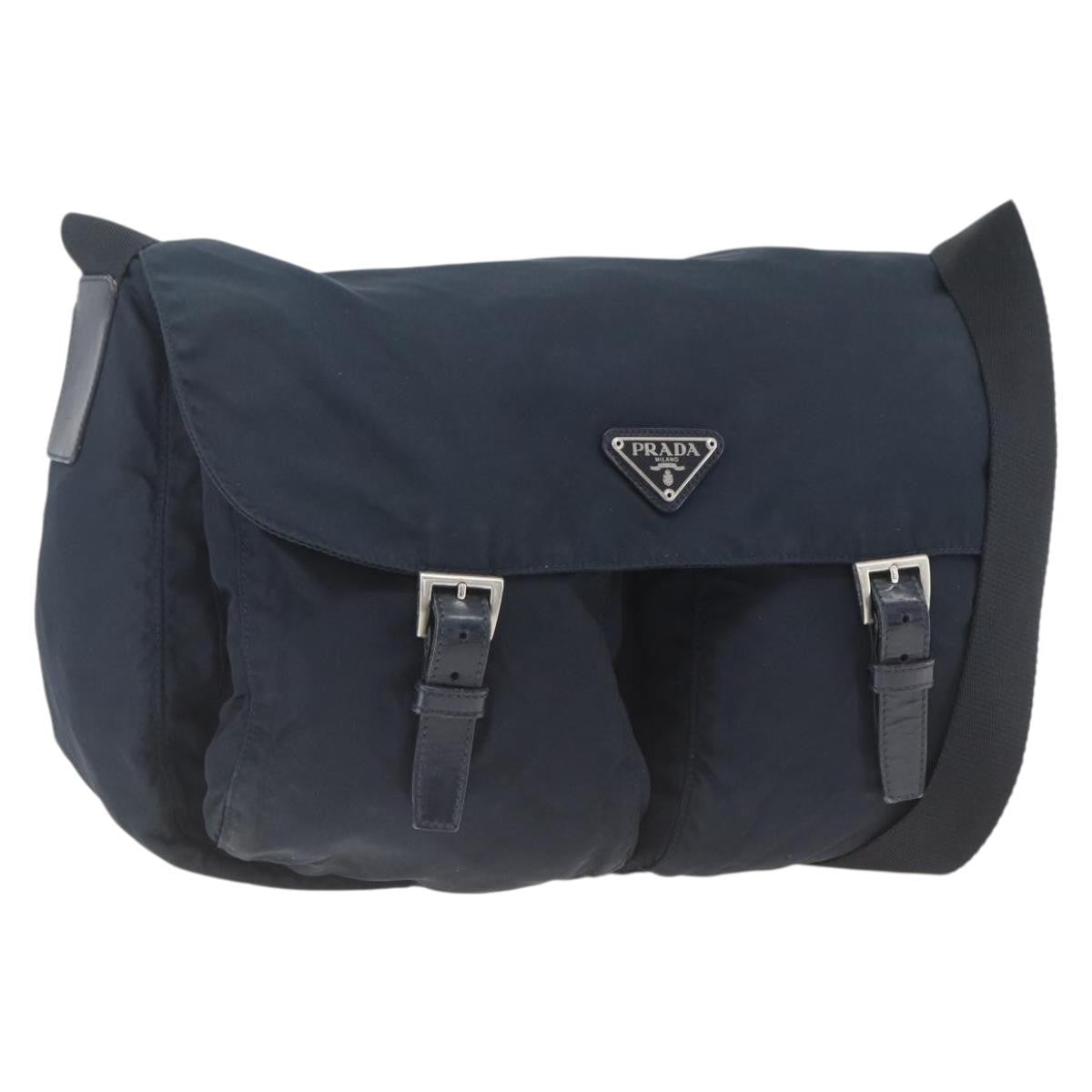 Prada Zip Buckle Messenger Bag Tessuto Navy Nylon Shoulder Bag Bag