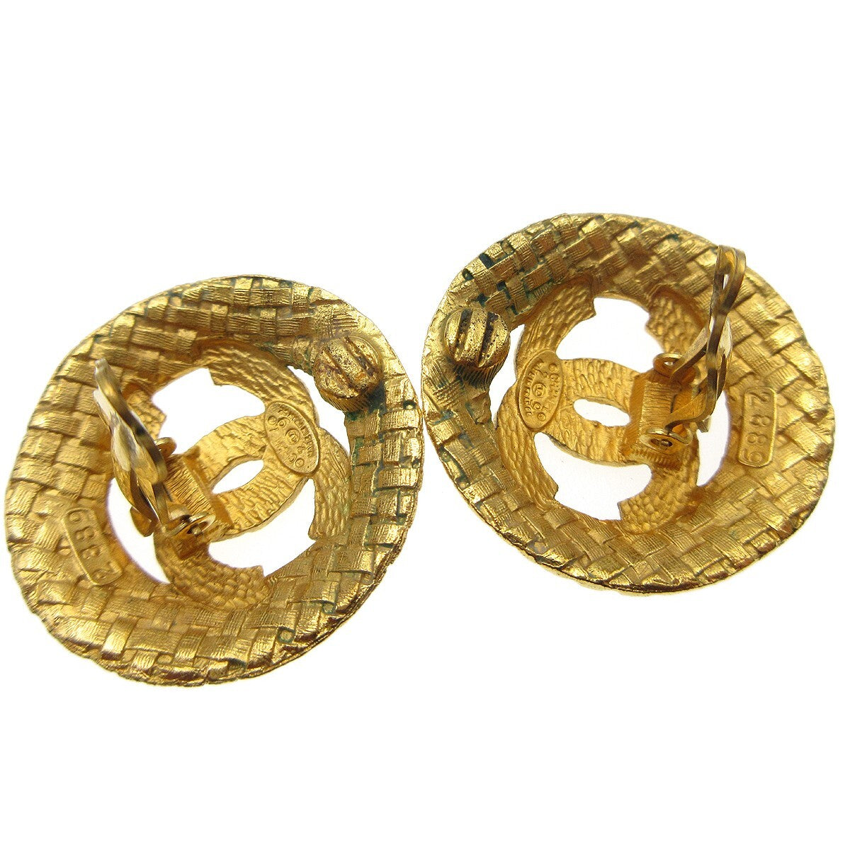 Chanel Vintage Cc Round Cutout Clip-On Earrings Metal Gold Gold_Plated Earrings Jewelry