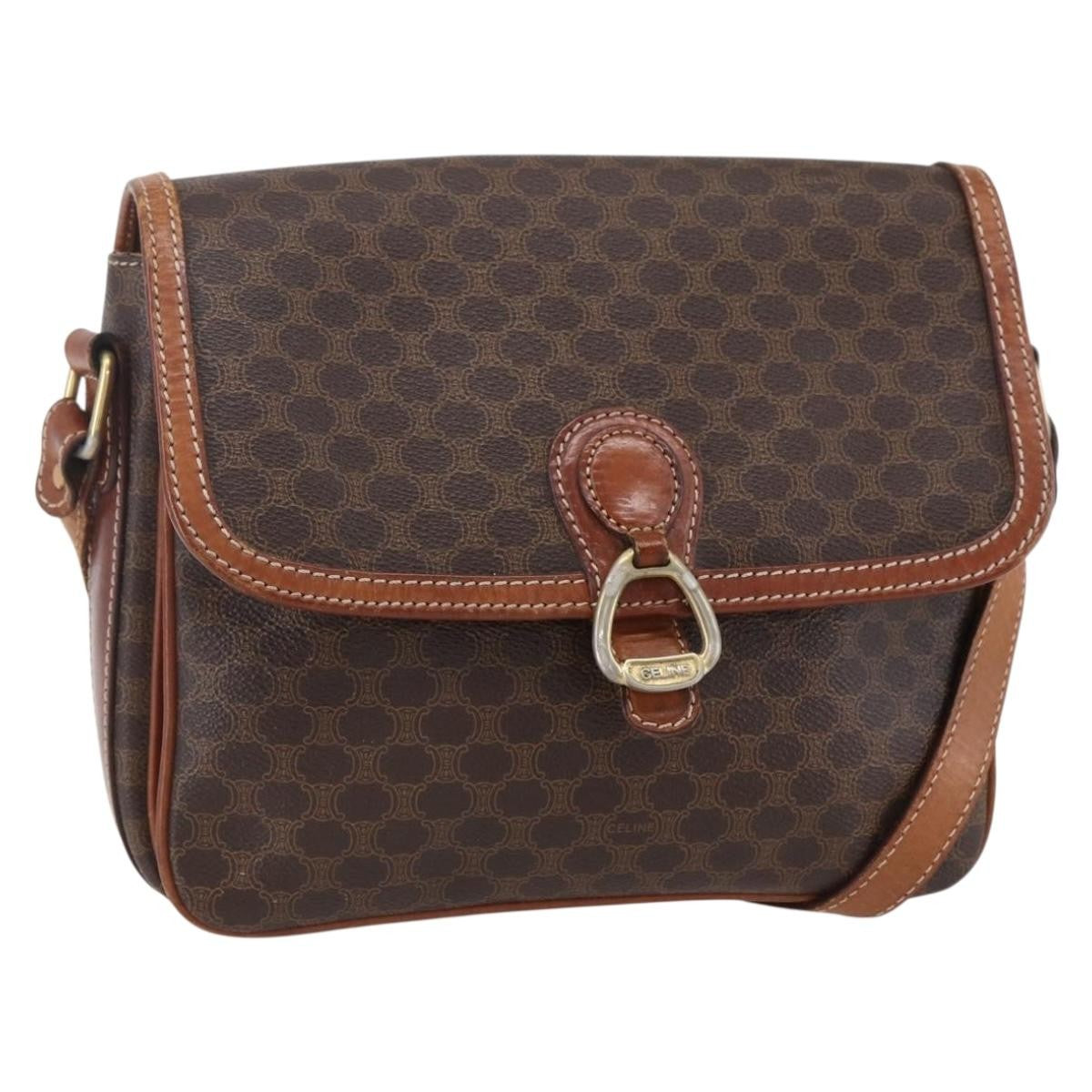 Celine Vintage Macadam Shoulder Bag Canvas And Leather Brown Canvas Shoulder Bag Bag