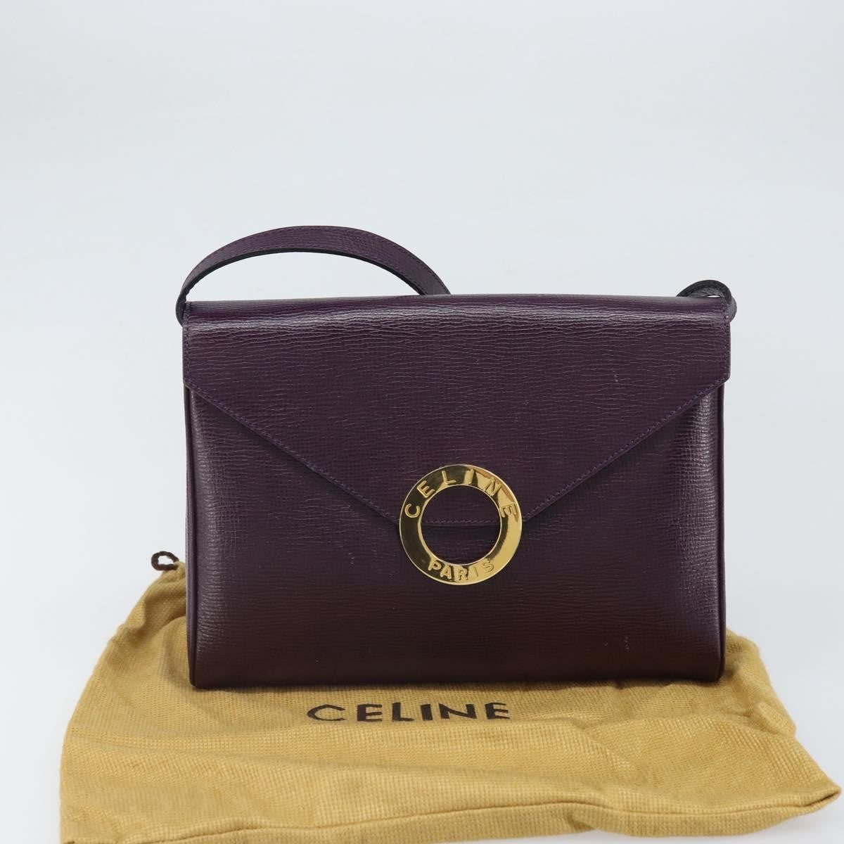 Celine Circle Logo Shoulder Bag Leather Purple Leather Shoulder Bag Bag