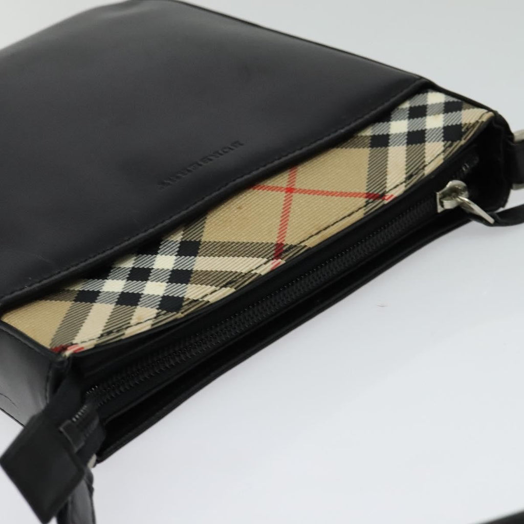 Burberry Front Pocket Flap Messenger Leather With Vintage Check Canvas Black Leather Bag