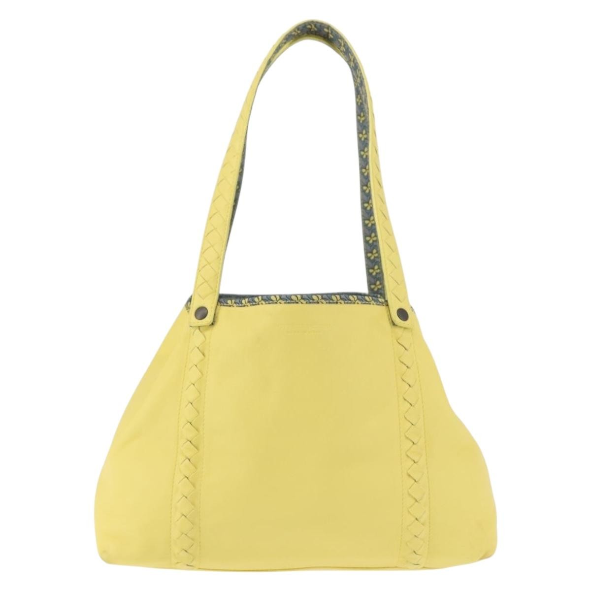 Bottega Veneta A-Shape Tote Leather With Intrecciato Detail Yellow Leather Shoulder Bag Bag