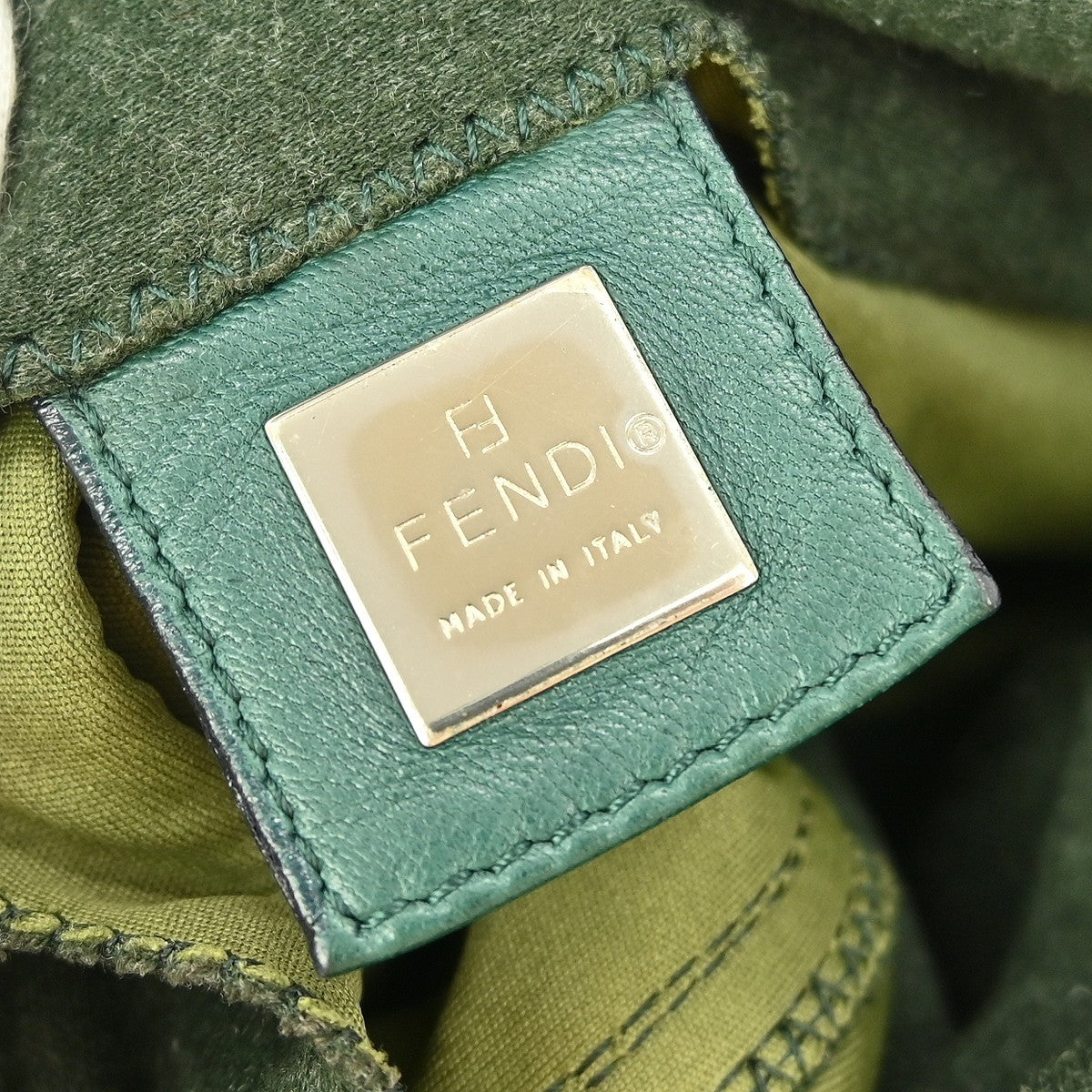 Fendi Vintage Flap Shoulder Bag Zucchino Canvas With Leather Green Canvas Handbag