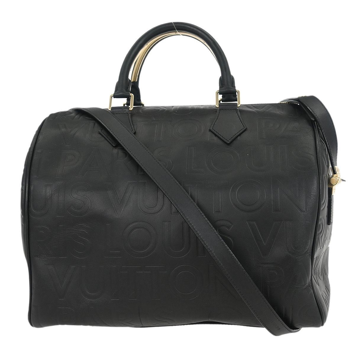 Louis Vuitton Paris Speedy Cube Bag Embossed Leather Black Leather Handbag