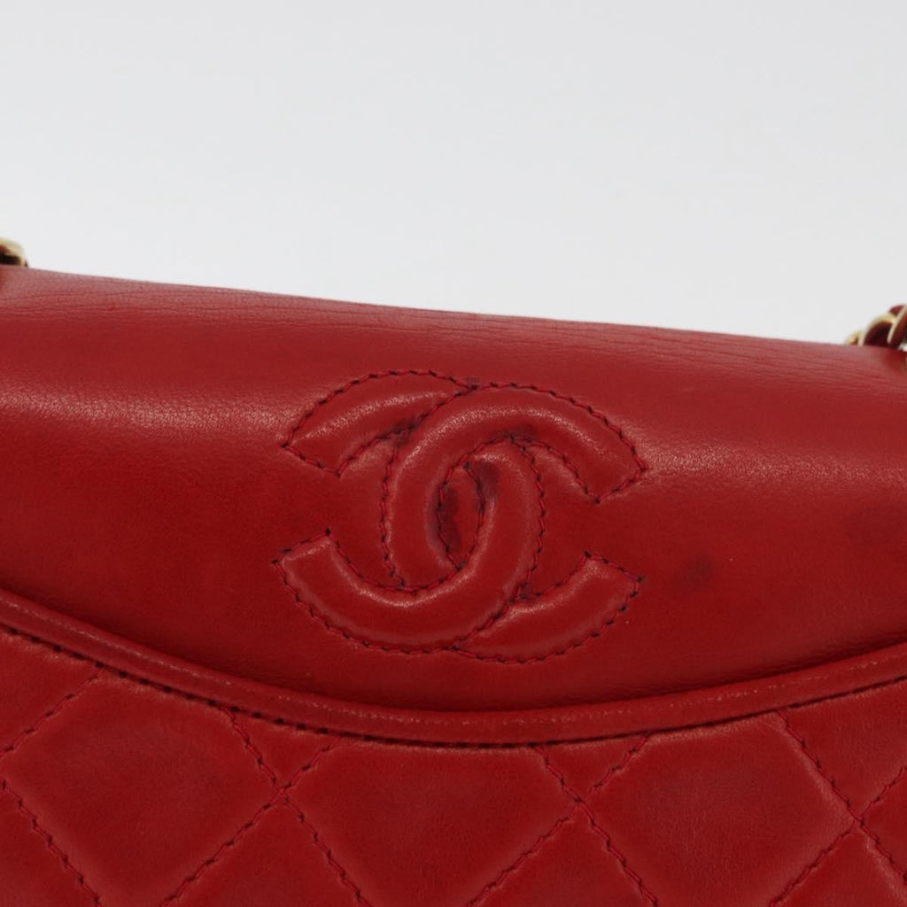Chanel Vintage Cc Chain Full Flap Bag Quilted Leather Red Leather Shoulder Bag Bag