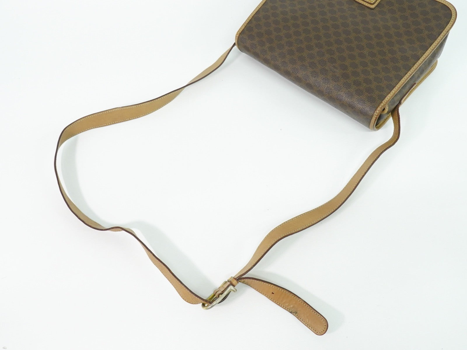 Celine Vintage Macadam Shoulder Bag Canvas And Leather Brown Canvas Shoulder Bag Bag