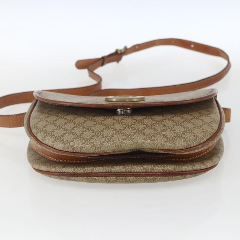 Celine Vintage Macadam Circle Logo Shoulder Bag Canvas And Leather Beige Canvas Shoulder Bag Bag