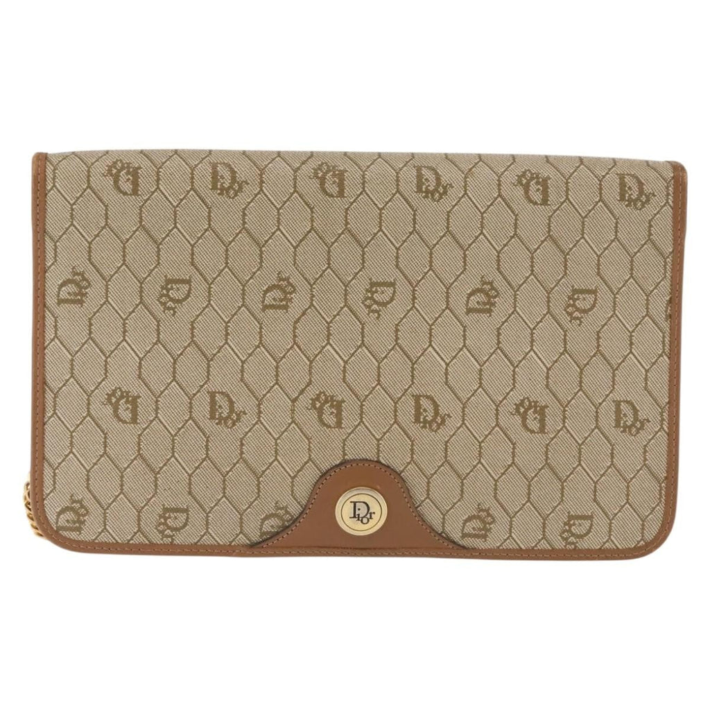 Christian Dior Vintage Honeycomb Chain Canvas Beige Canvas Shoulder Bag Bag (Pre-Owned)