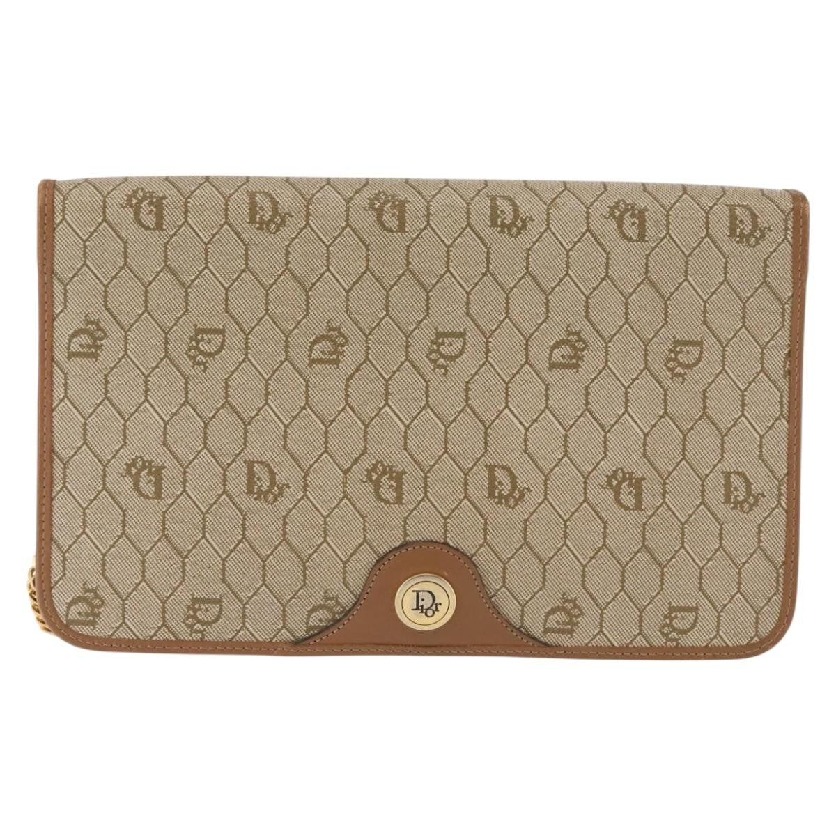 Christian Dior Vintage Honeycomb Chain Canvas Beige Canvas Shoulder Bag Bag (Pre-Owned)