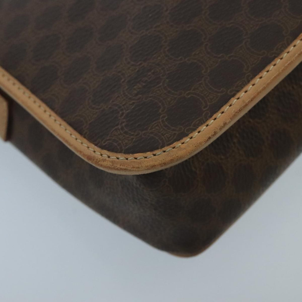 Celine Vintage Macadam Circle Logo Shoulder Bag Canvas And Leather Brown Canvas Shoulder Bag Bag