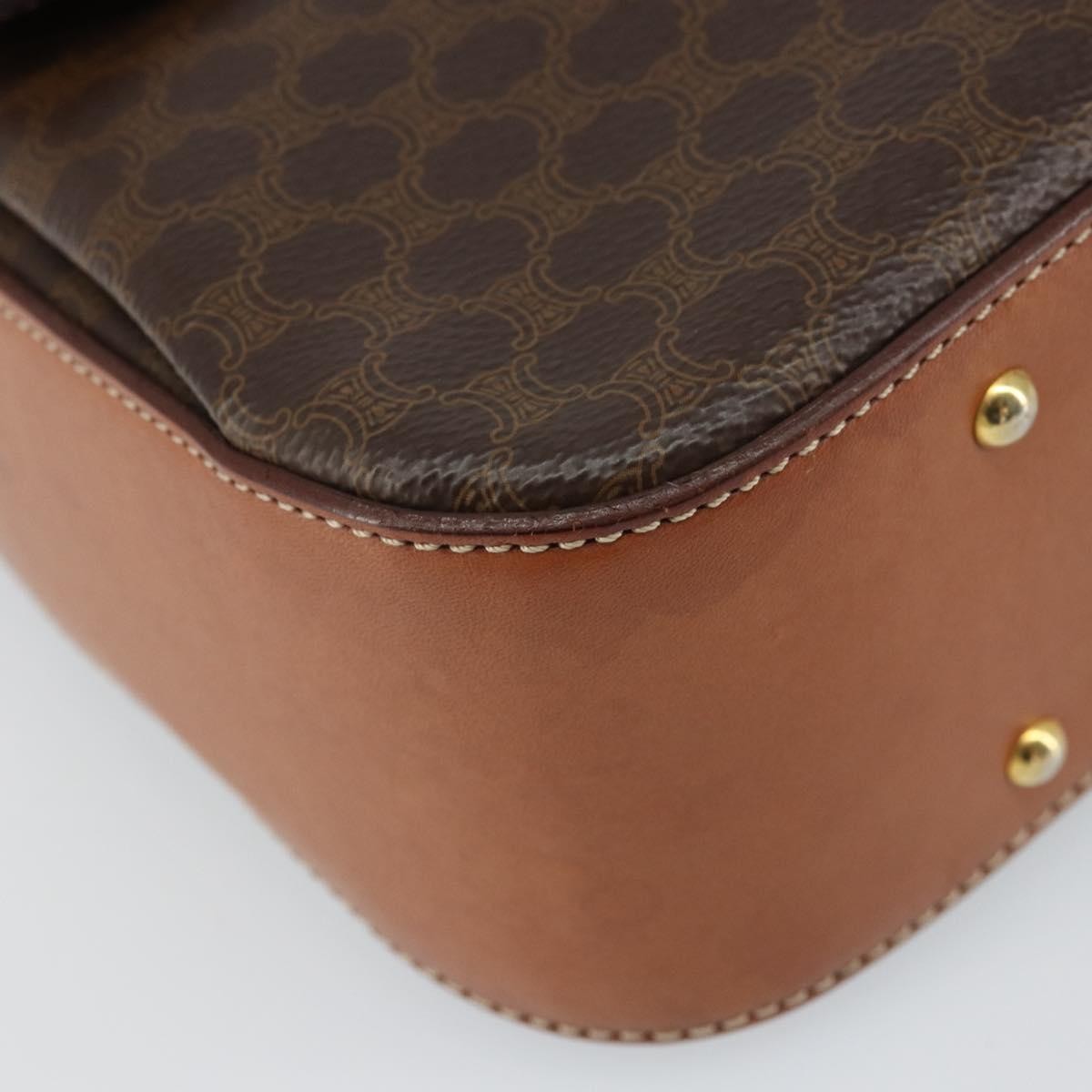 Celine Vintage Convertible Top Handle Bag Macadam Coated Canvas Brown Pvc Handbag