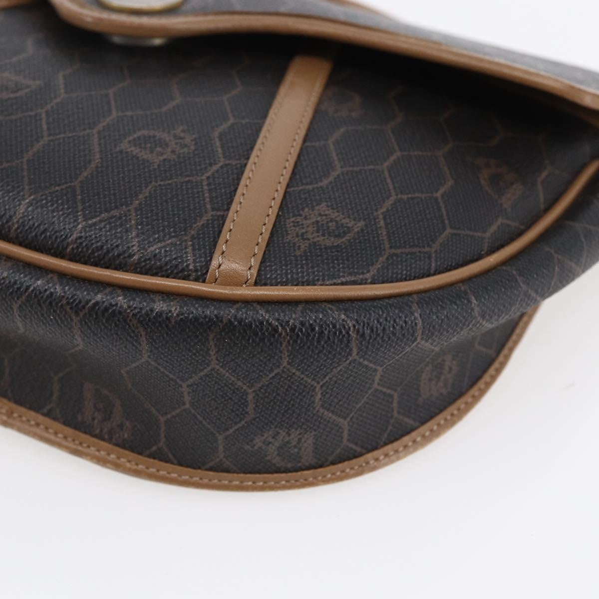 Christian Dior Vintage Honeycomb Flap Crossbody Bag Canvas And Leather Black Canvas Shoulder Bag Bag (Pre-Owned)