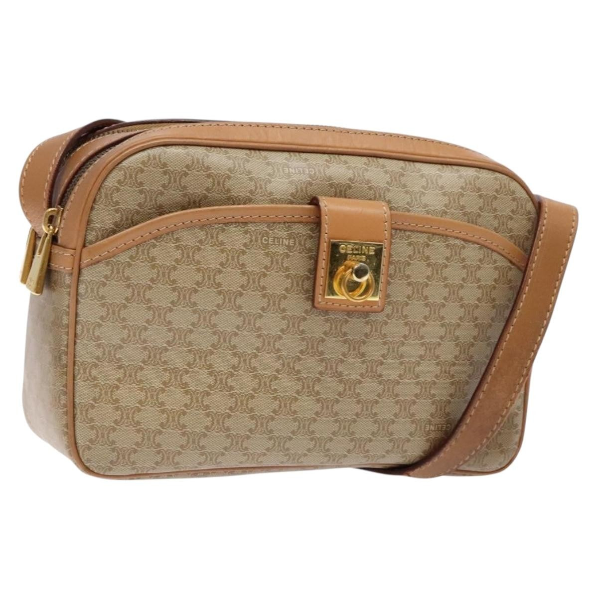 Celine Vintage Macadam Shoulder Bag Canvas And Leather Beige Canvas Bag