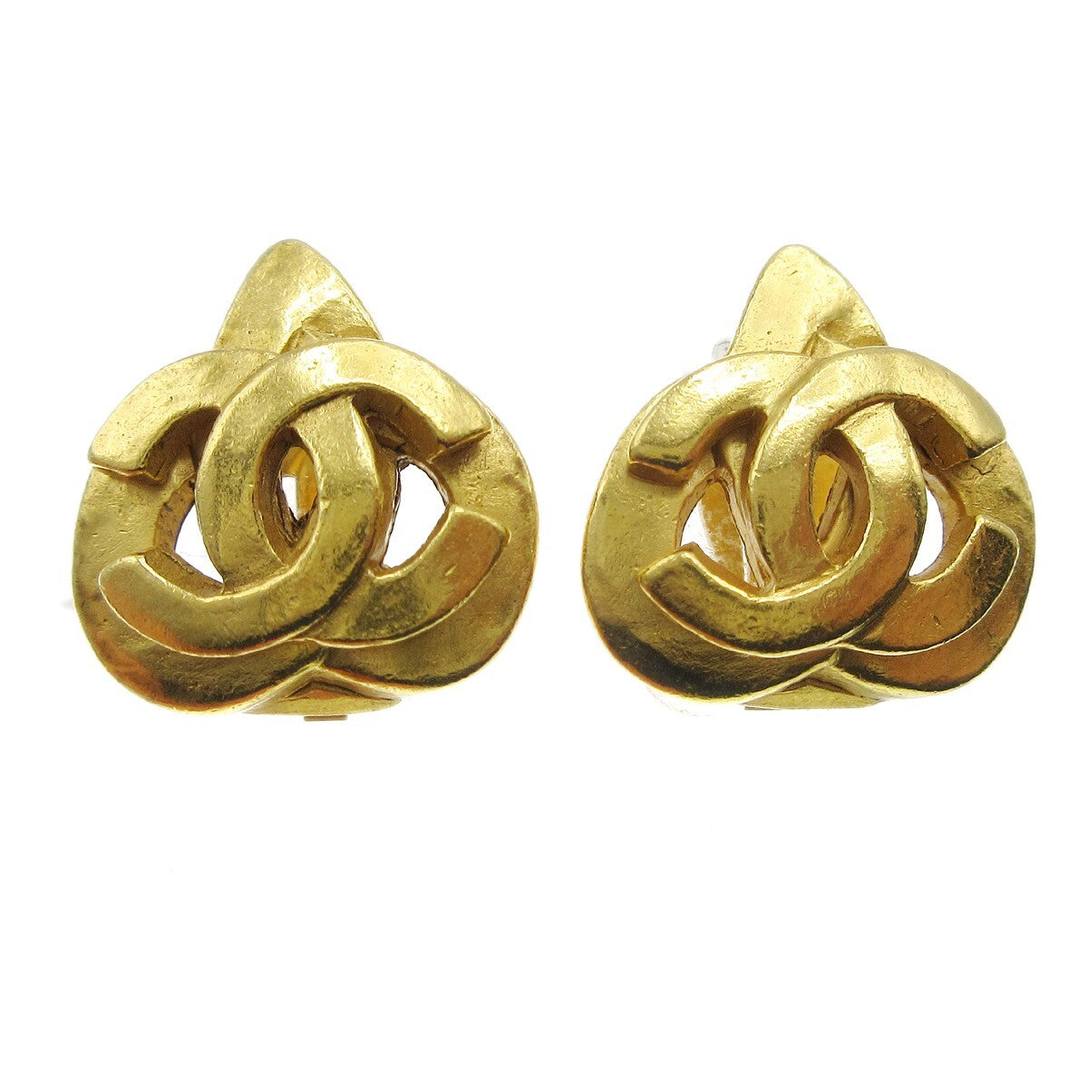 Chanel Vintage Cc Heart Clip-On Earrings Metal Gold Gold_Plated Earrings Jewelry