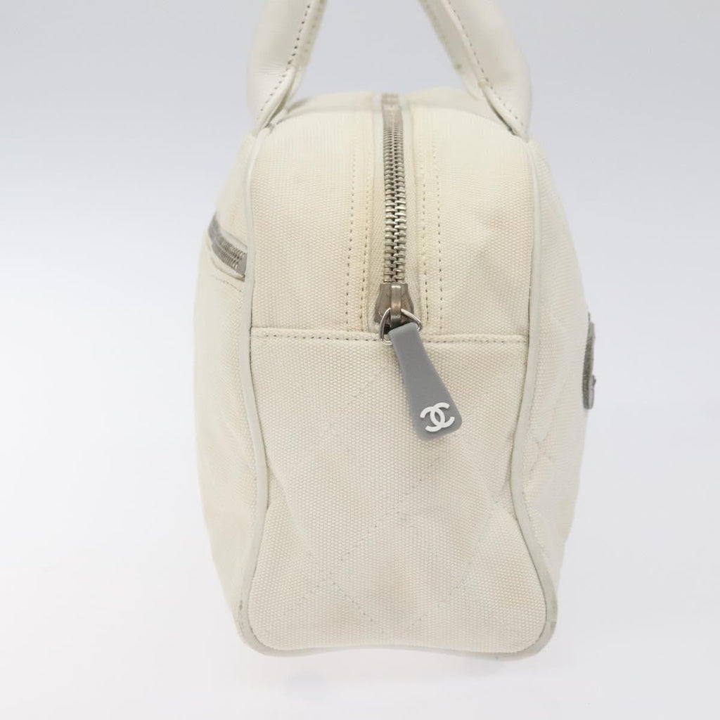Chanel Vintage Logo Bowler Bag Quilted Canvas White Canvas Handbag