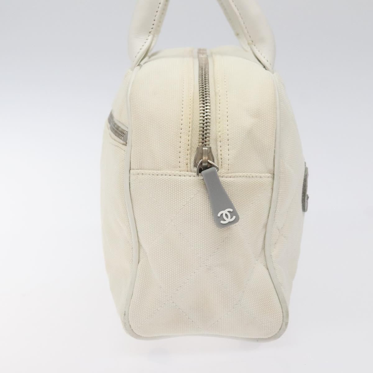Chanel Vintage Logo Bowler Bag Quilted Canvas White Canvas Handbag