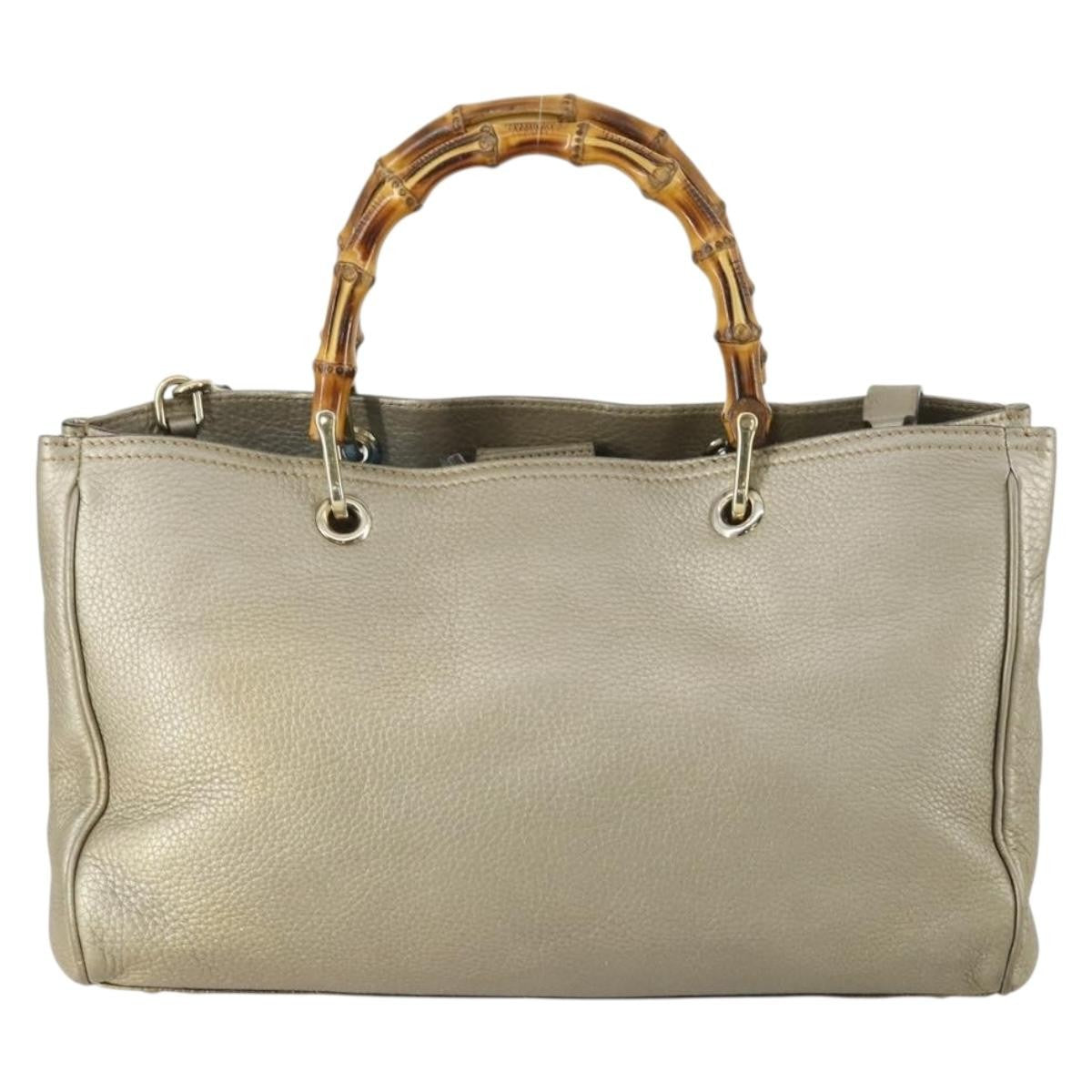 Gucci Bamboo Shopper Tote Leather Beige Leather Tote Bag Bag (Pre-Owned)