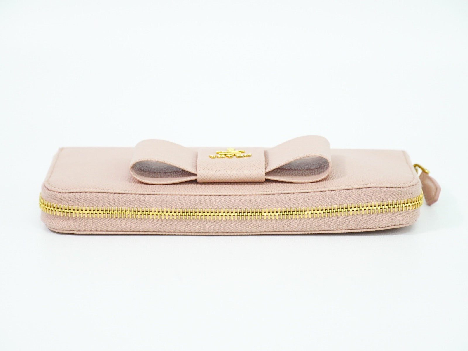 Prada Bow Zip Around Wallet Saffiano Leather Pink Leather Wallets Accessory