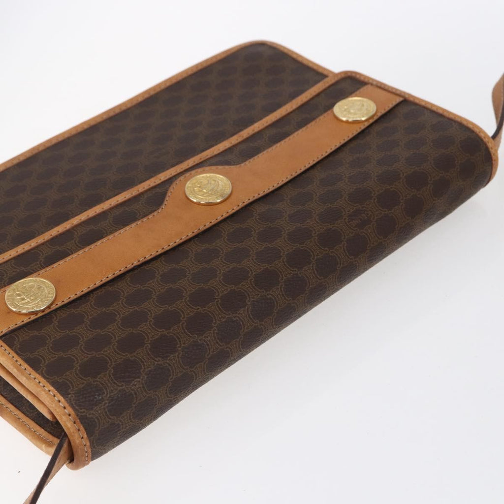 Celine Vintage Macadam Shoulder Bag Canvas And Leather Brown Canvas Shoulder Bag Bag