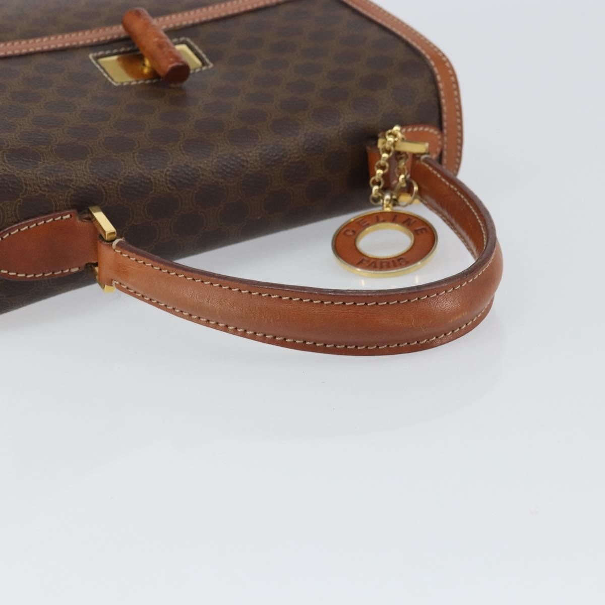 Celine Vintage Convertible Top Handle Bag Macadam Coated Canvas Brown Pvc Handbag