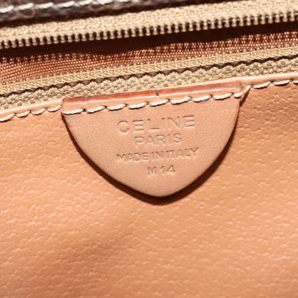 Celine Vintage Macadam Circle Logo Shoulder Bag Canvas And Leather Brown Canvas Shoulder Bag Bag