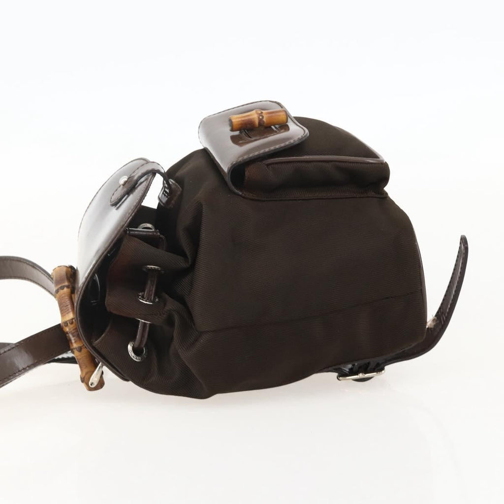 Gucci Vintage Bamboo Backpack Nylon And Patent Leather Brown Nylon Backpack Bag (Pre-Owned)