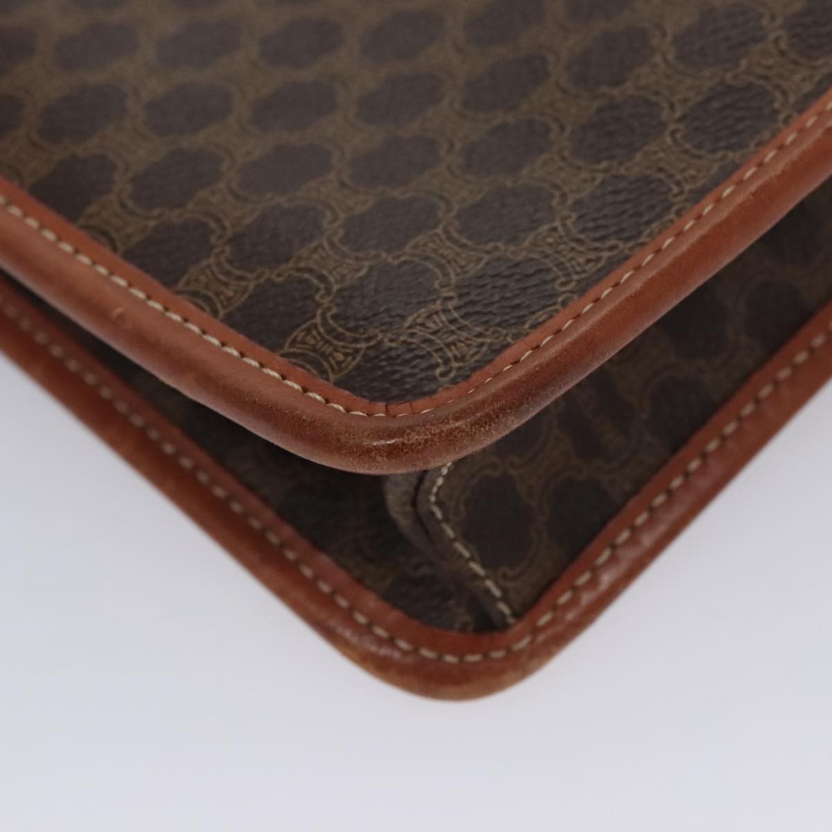 Celine Vintage Macadam Circle Logo Shoulder Bag Canvas And Leather Brown Canvas Shoulder Bag Bag