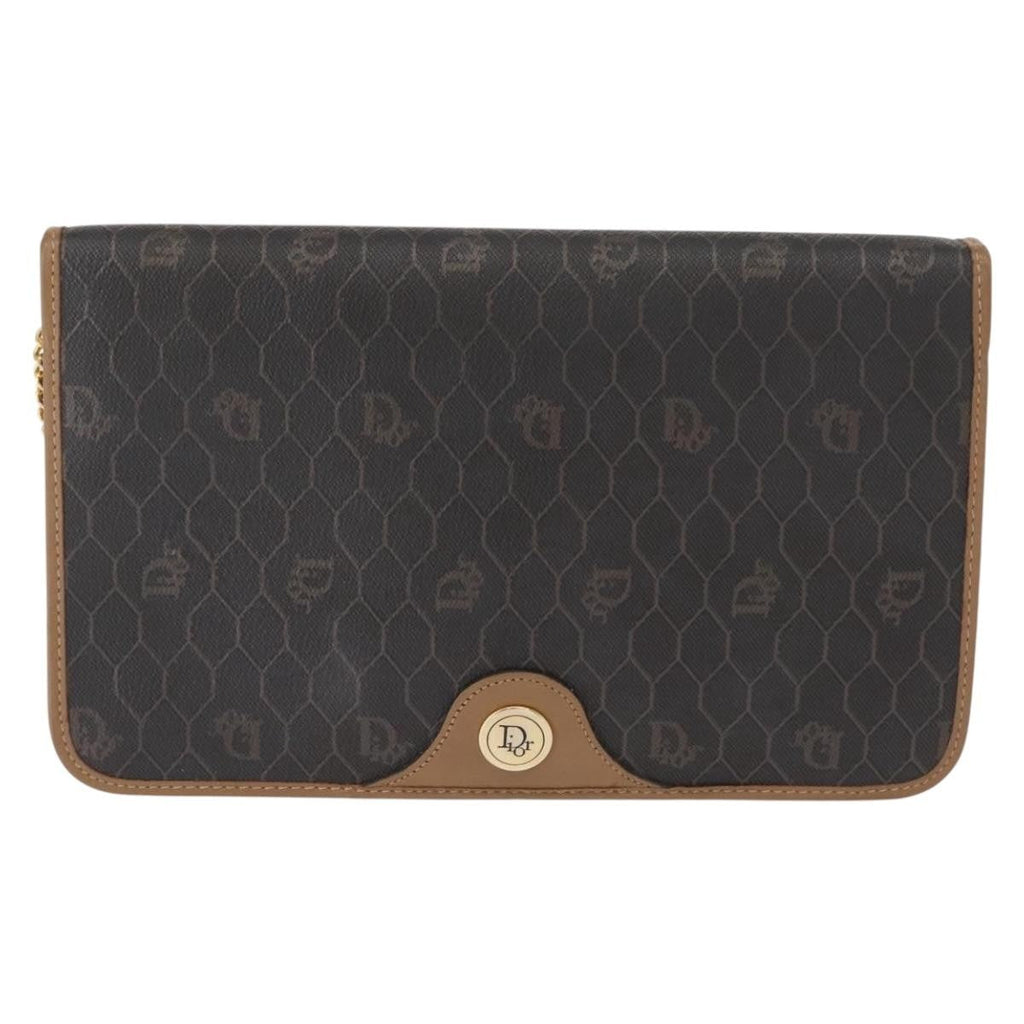 Christian Dior Vintage Honeycomb Chain Canvas Black Canvas Shoulder Bag Bag (Pre-Owned)
