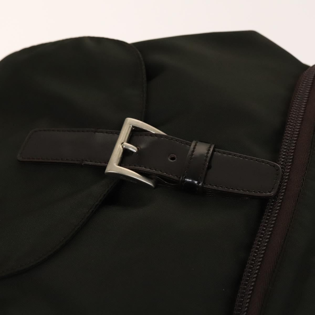 Prada Front Pocket Buckle Backpack Nylon Khaki Nylon Backpack Bag