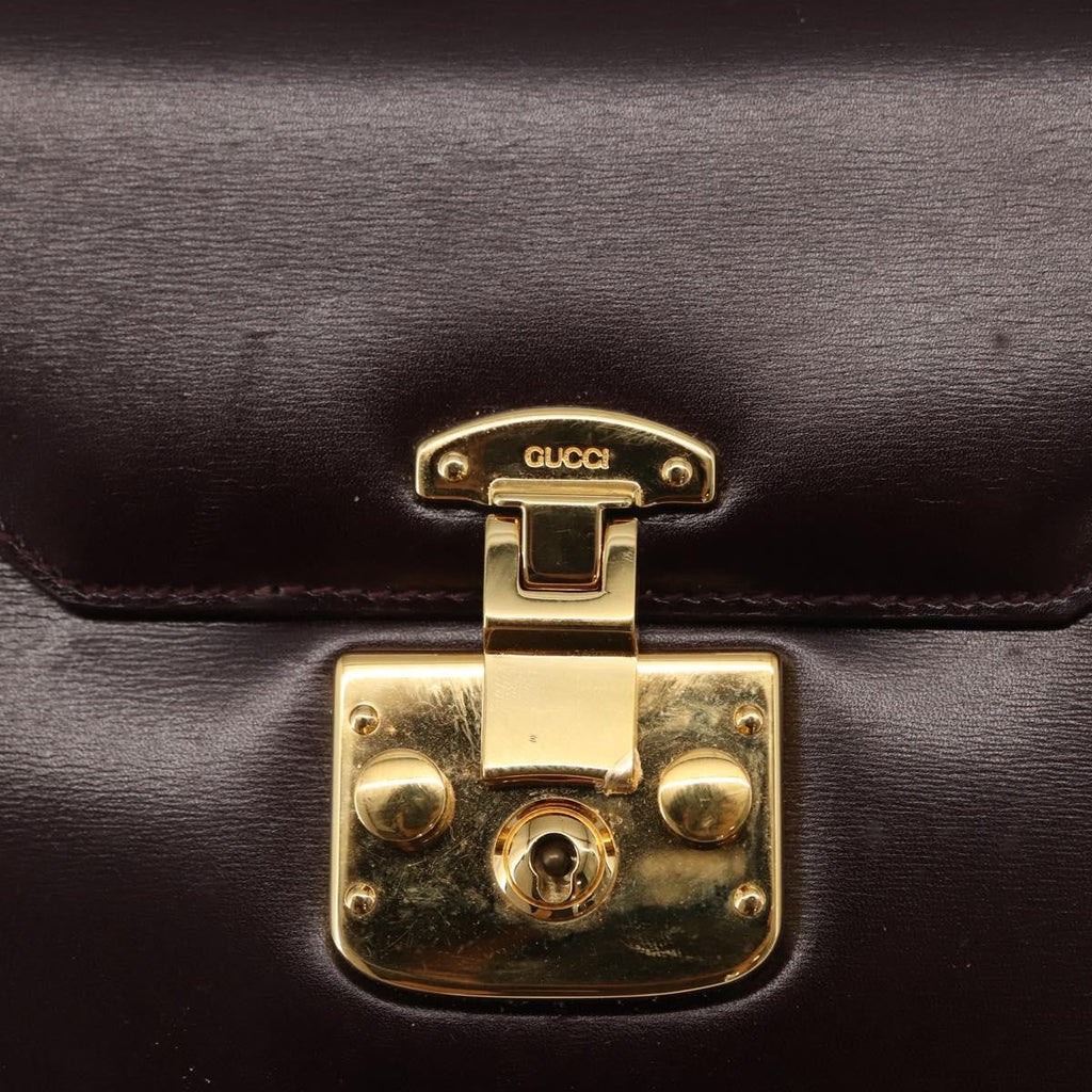 Gucci Vintage Lady Lock Top Handle Bag Leather Burgundy Leather Handbag (Pre-Owned)