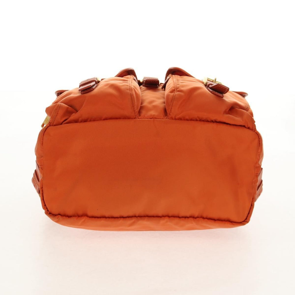 Prada Vela Double Front Pocket Backpack Tessuto With Saffiano Leather Orange Nylon Backpack Bag