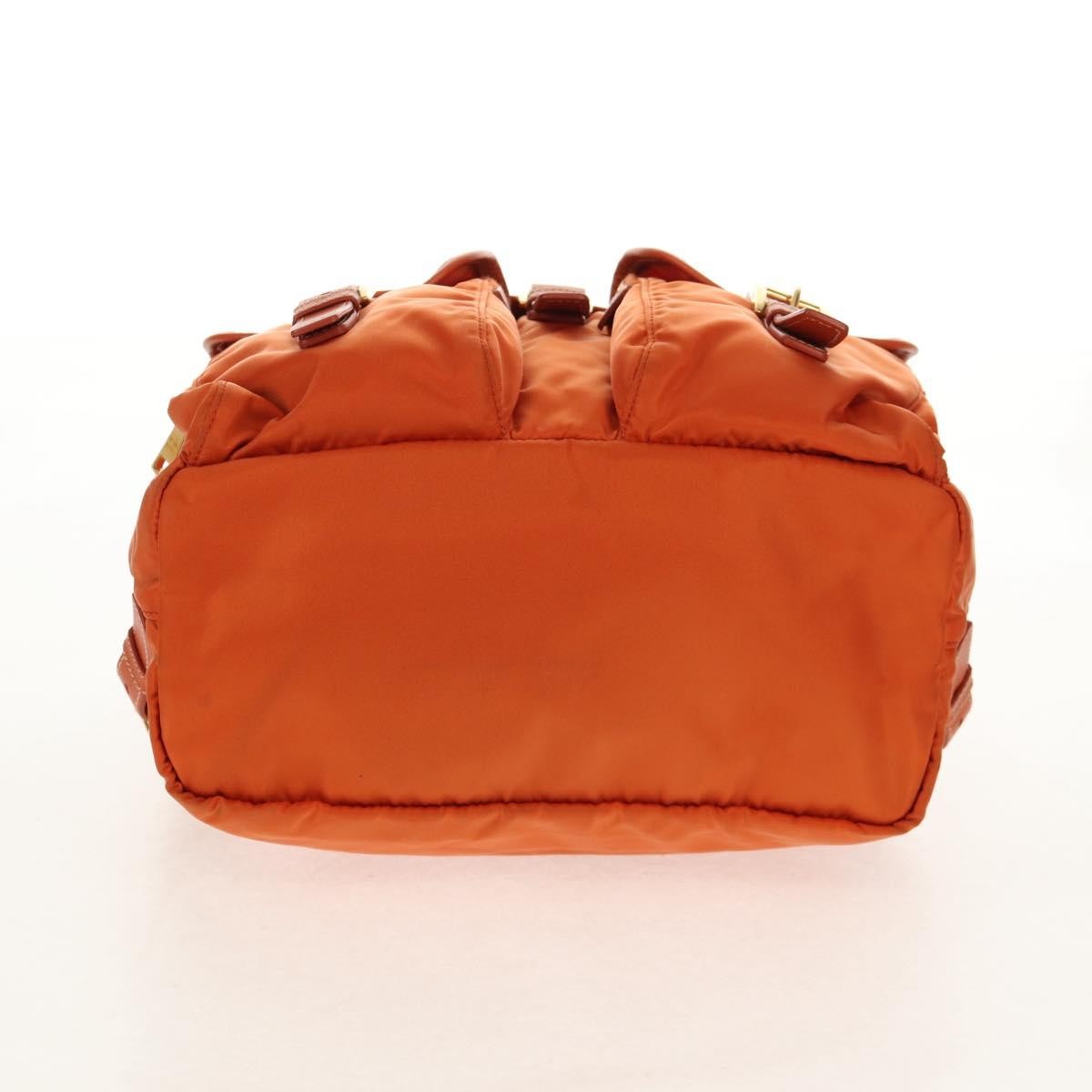 Prada Vela Double Front Pocket Backpack Tessuto With Saffiano Leather Orange Nylon Backpack Bag
