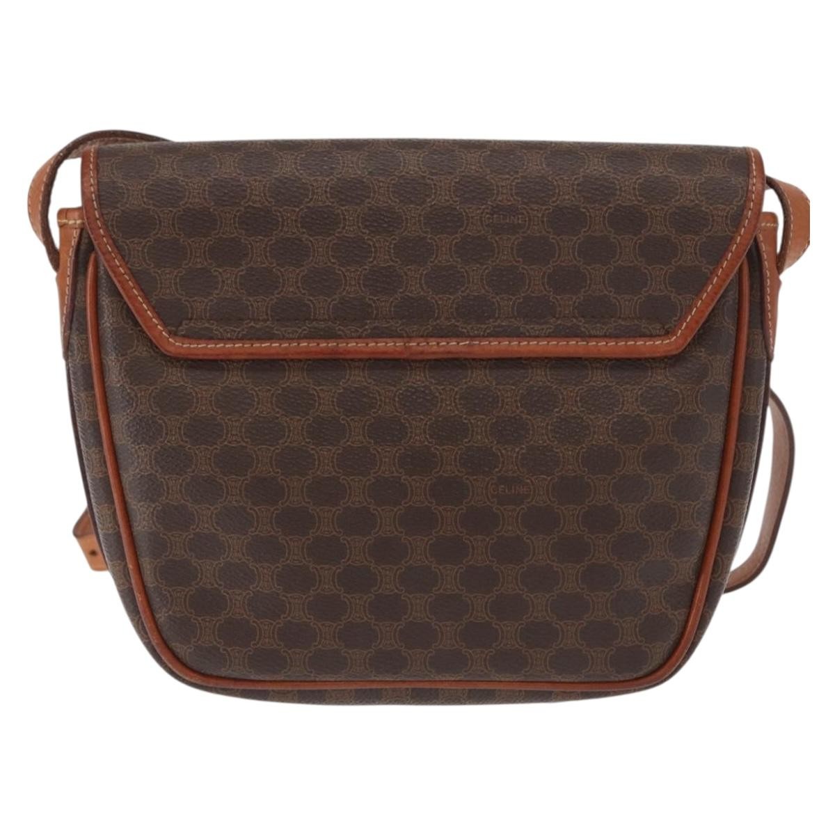 Celine Vintage Macadam Shoulder Bag Canvas And Leather Brown Canvas Shoulder Bag Bag