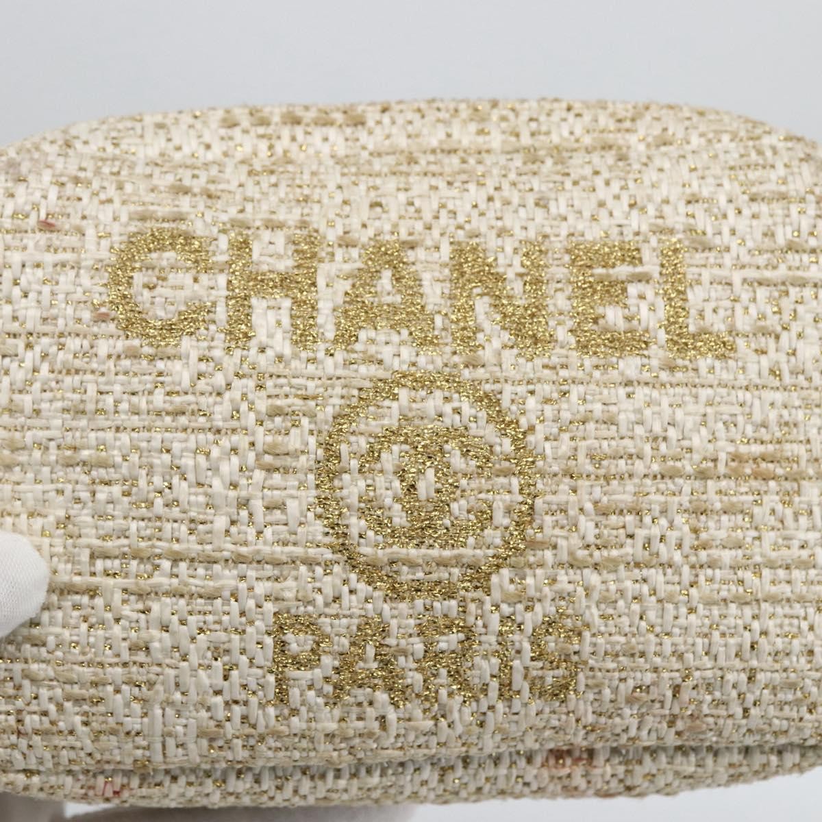 Chanel Deauville Curvy Cosmetic Pouch Tweed Gold Tweed Clutche & Pouche Bag