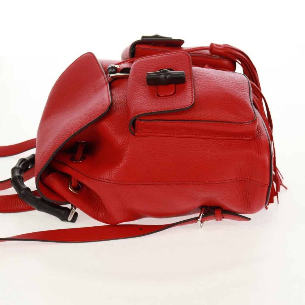 Gucci Bamboo Tassel Backpack Leather Red Leather Backpack Bag (Pre-Owned)