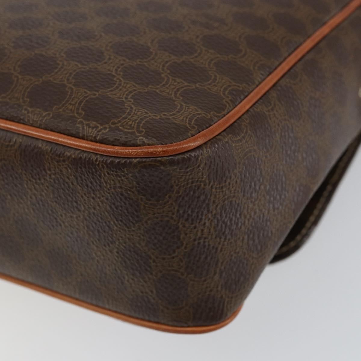 Celine Vintage Macadam Circle Logo Shoulder Bag Canvas And Leather Brown Canvas Shoulder Bag Bag