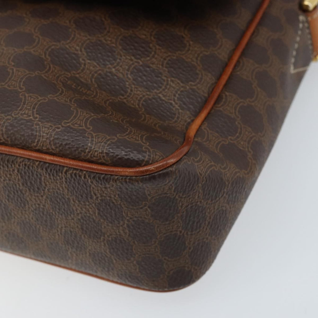 Celine Vintage Macadam Circle Logo Shoulder Bag Canvas And Leather Brown Canvas Shoulder Bag Bag