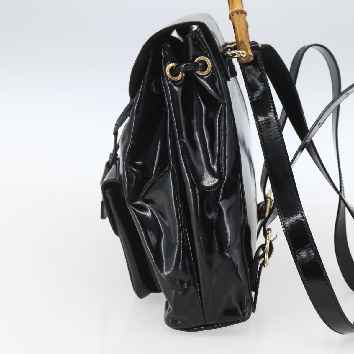 Gucci Vintage Bamboo Backpack Patent Black Patent_Leather Backpack Bag (Pre-Owned)