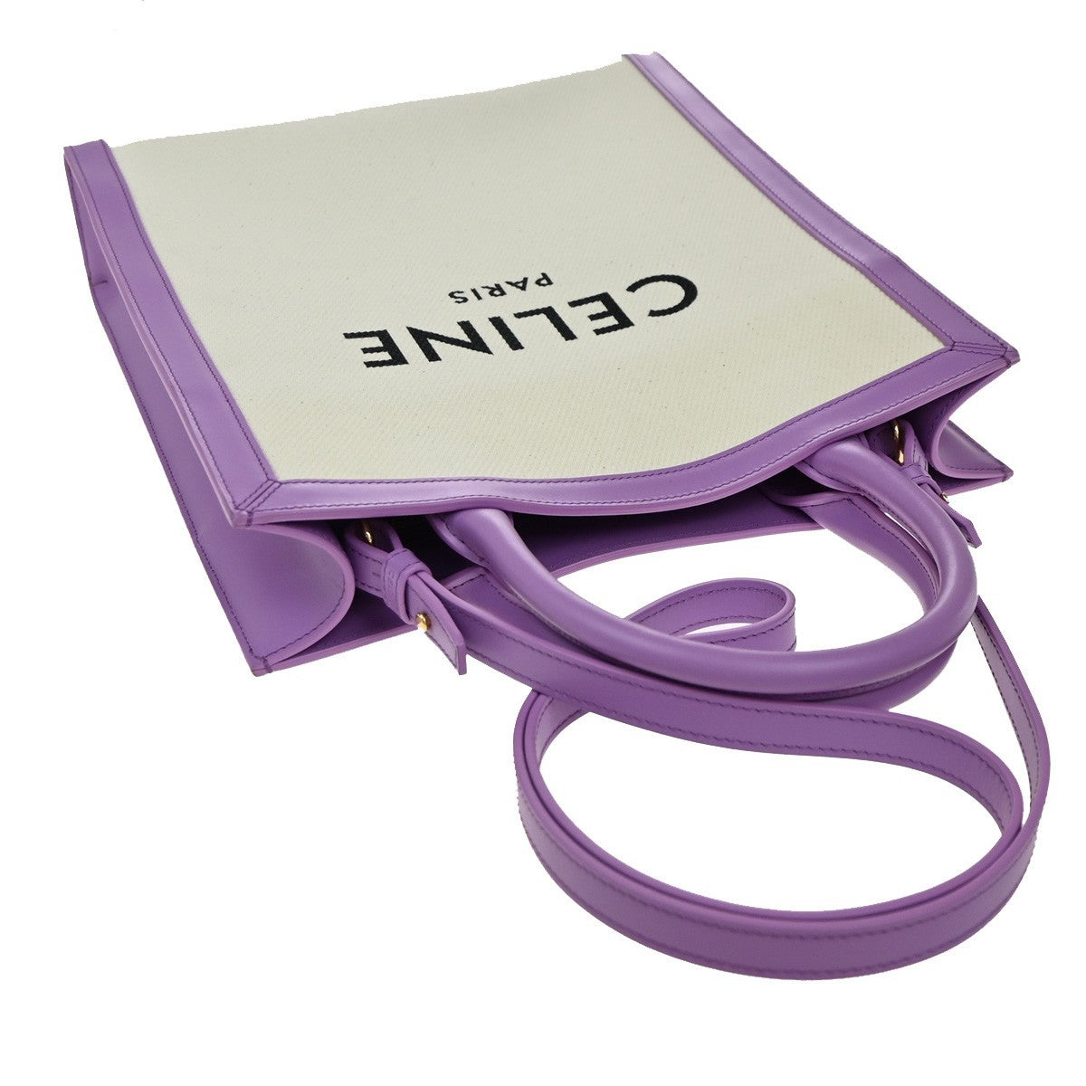 Celine Vertical Cabas Tote Canvas With Leather Purple Canvas Tote Bag Bag