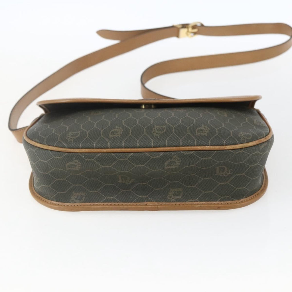 Christian Dior Vintage Honeycomb Flap Crossbody Bag Canvas And Leather Khaki Canvas Shoulder Bag Bag (Pre-Owned)