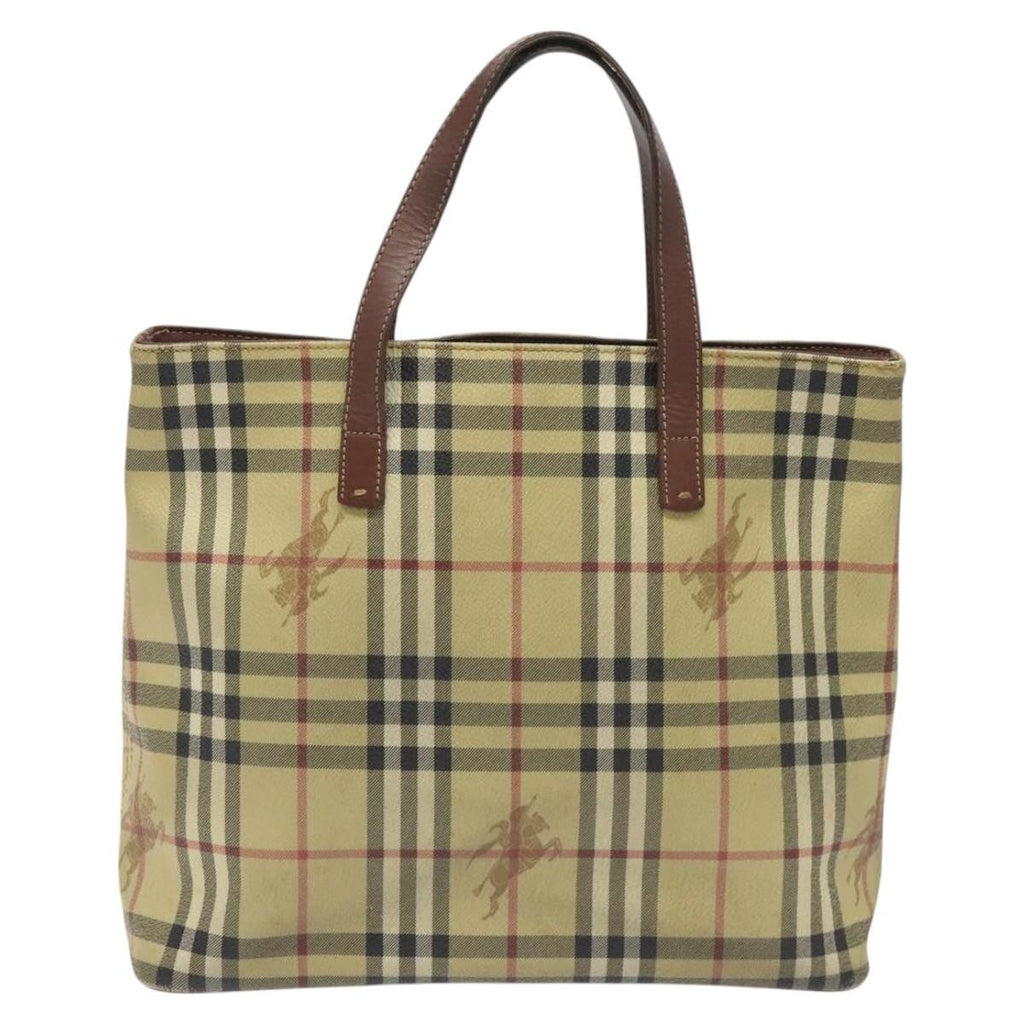 Burberry Top Handle Tote Haymarket Coated Canvas Beige Canvas Tote Bag