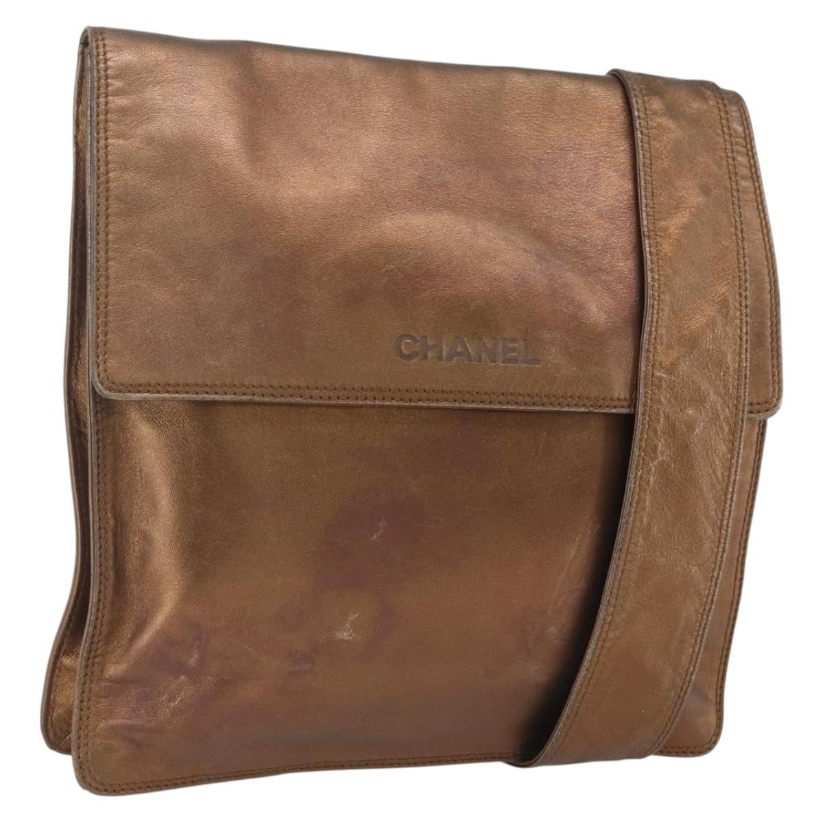 Chanel Vintage Logo Flap Messenger Bag Leather Brown Leather Shoulder Bag Bag