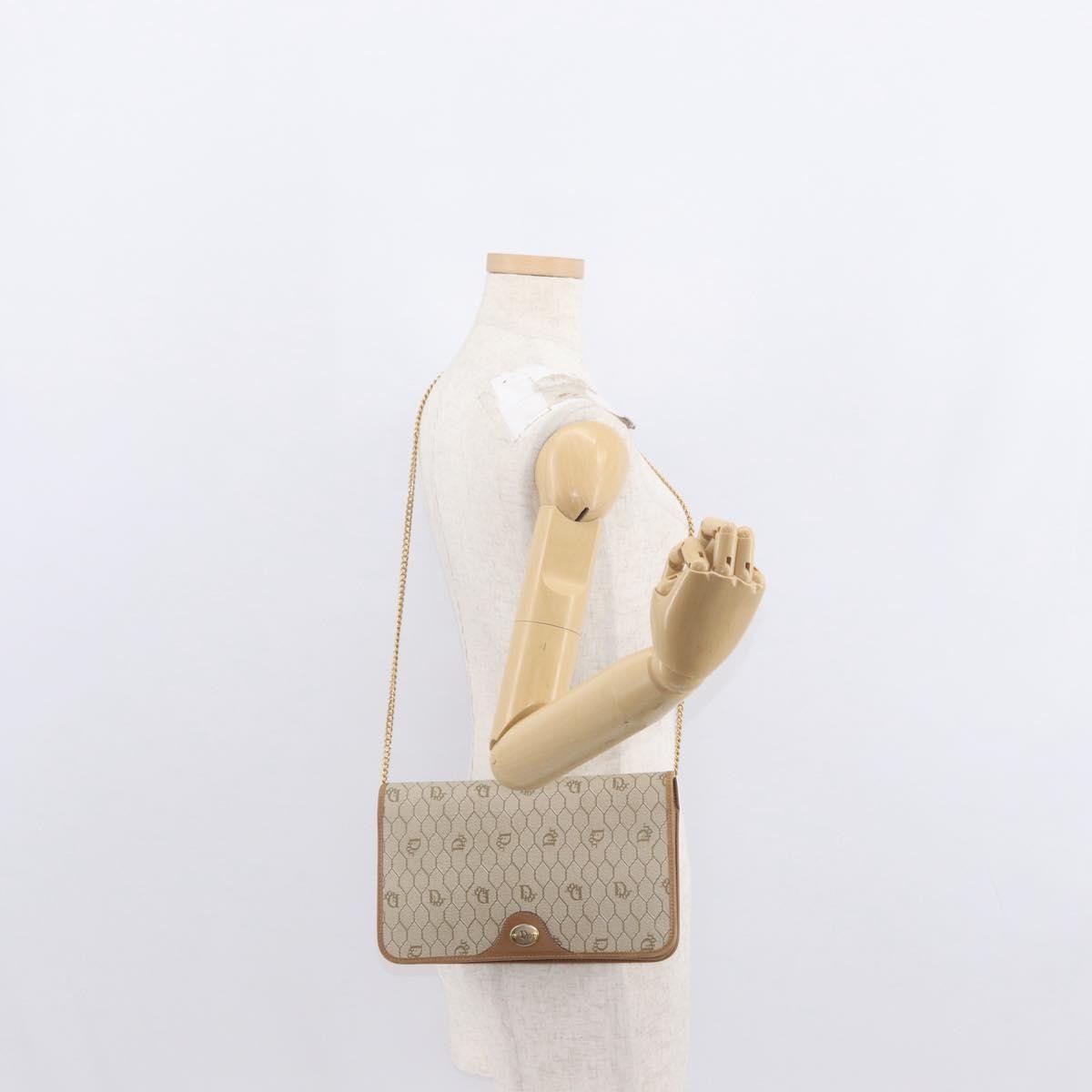 Christian Dior Vintage Honeycomb Chain Canvas Beige Canvas Shoulder Bag Bag (Pre-Owned)