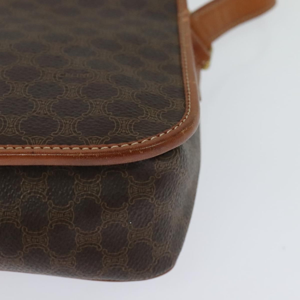 Celine Vintage Macadam Circle Logo Shoulder Bag Canvas And Leather Brown Canvas Shoulder Bag Bag
