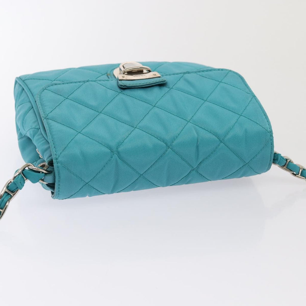 Prada Pushlock Chain Flap Bag Quilted Tessuto Turquoise Nylon Shoulder Bag Bag