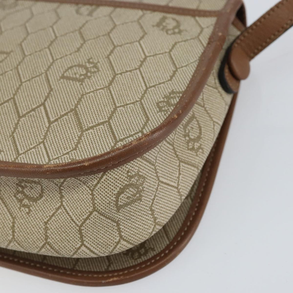 Christian Dior Vintage Honeycomb Flap Crossbody Bag Coated Canvas Beige Canvas Shoulder Bag Bag (Pre-Owned)